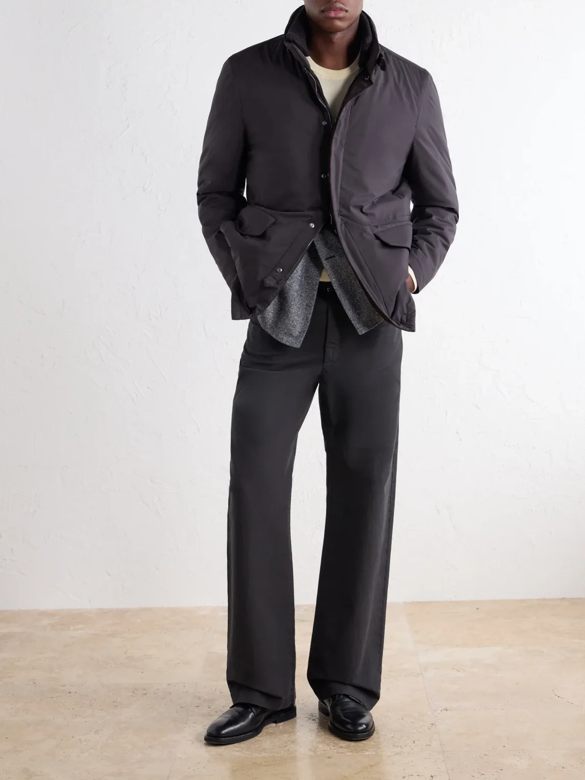 Suede and Rib-Trimmed Padded Shell Coat by Thom Sweeney