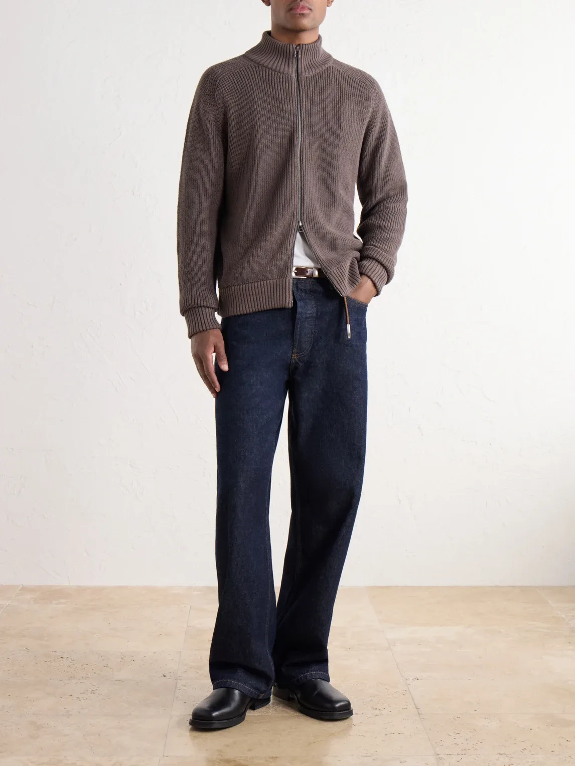 Driver Ribbed Pima Cotton Zip-Up Cardigan by 3sixteen
