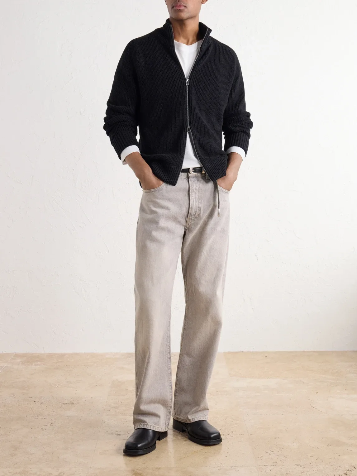 Driver Ribbed Pima Cotton Zip-Up Cardigan