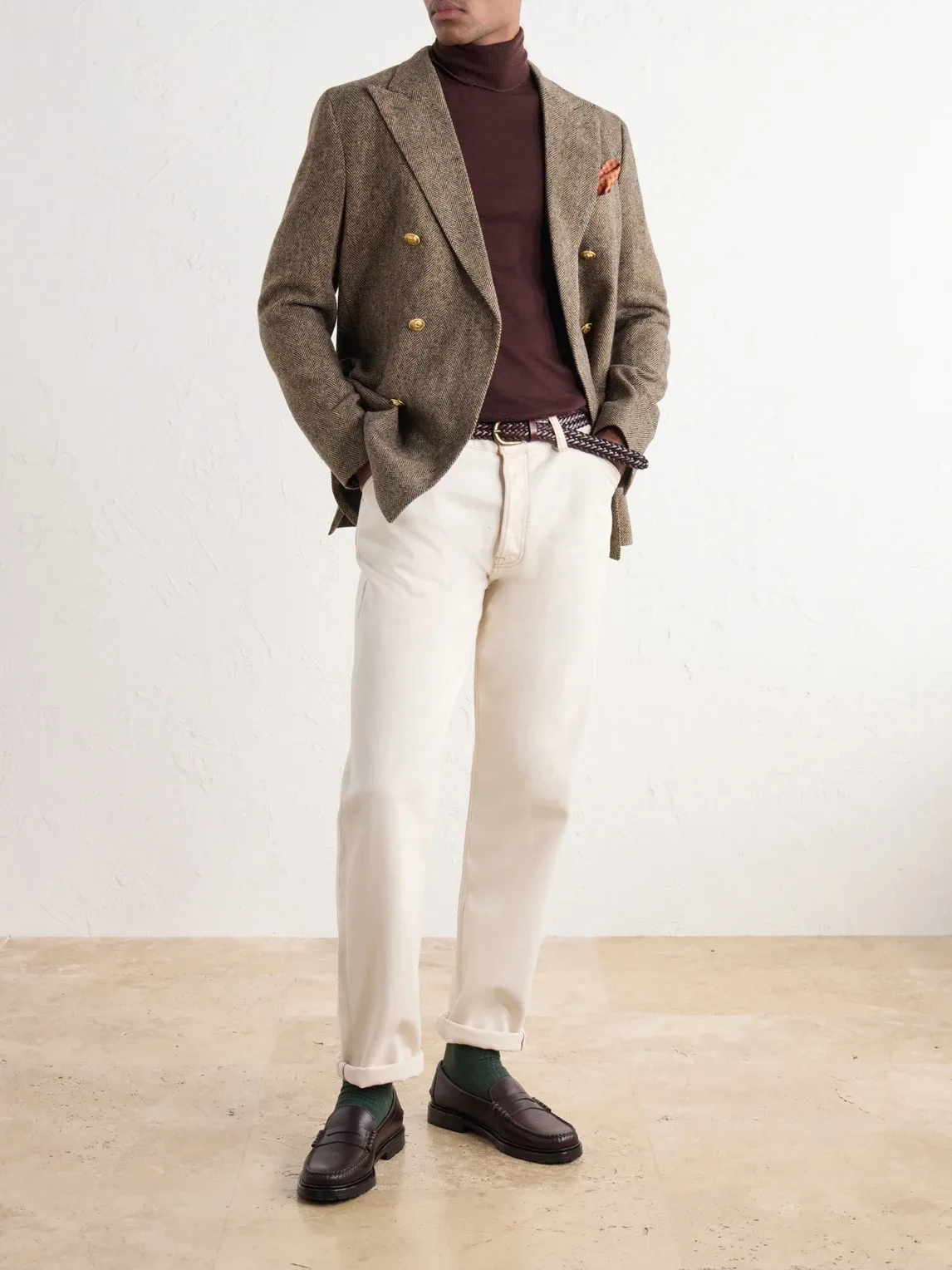 Incotex Double-Breasted Herringbone Shetland Wool-Twill Blazer by Slowear