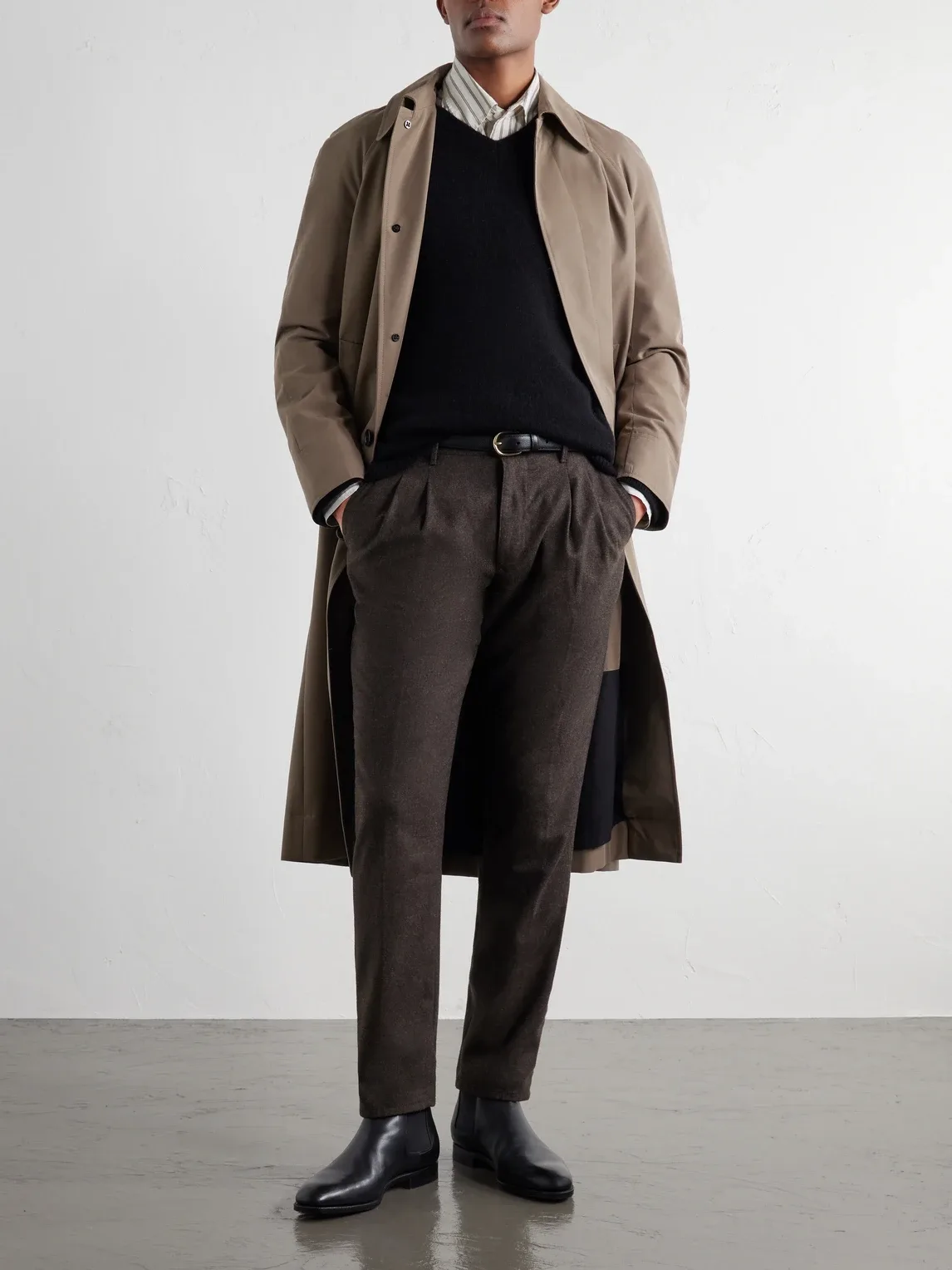 Tapered Pleated Wool-Blend Flannel Trousers by Slowear