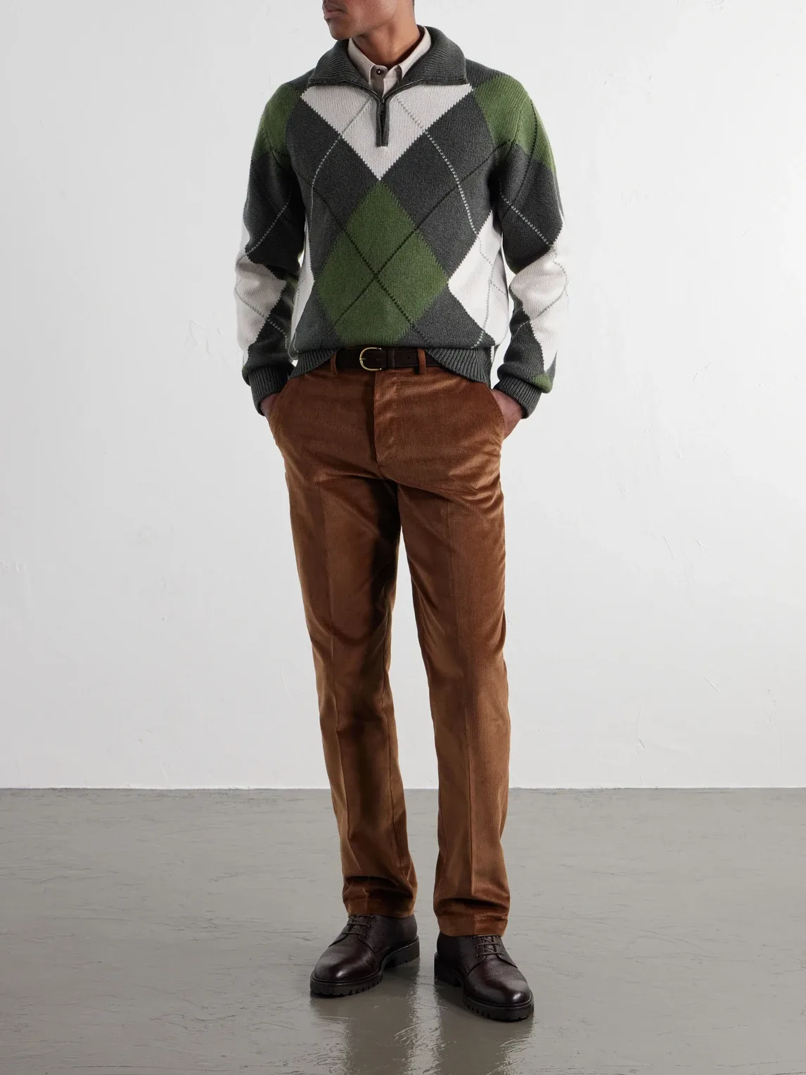 Intarsia-Knit Argyle Wool and Cashmere-Blend Half-Zip Sweater by Purdey