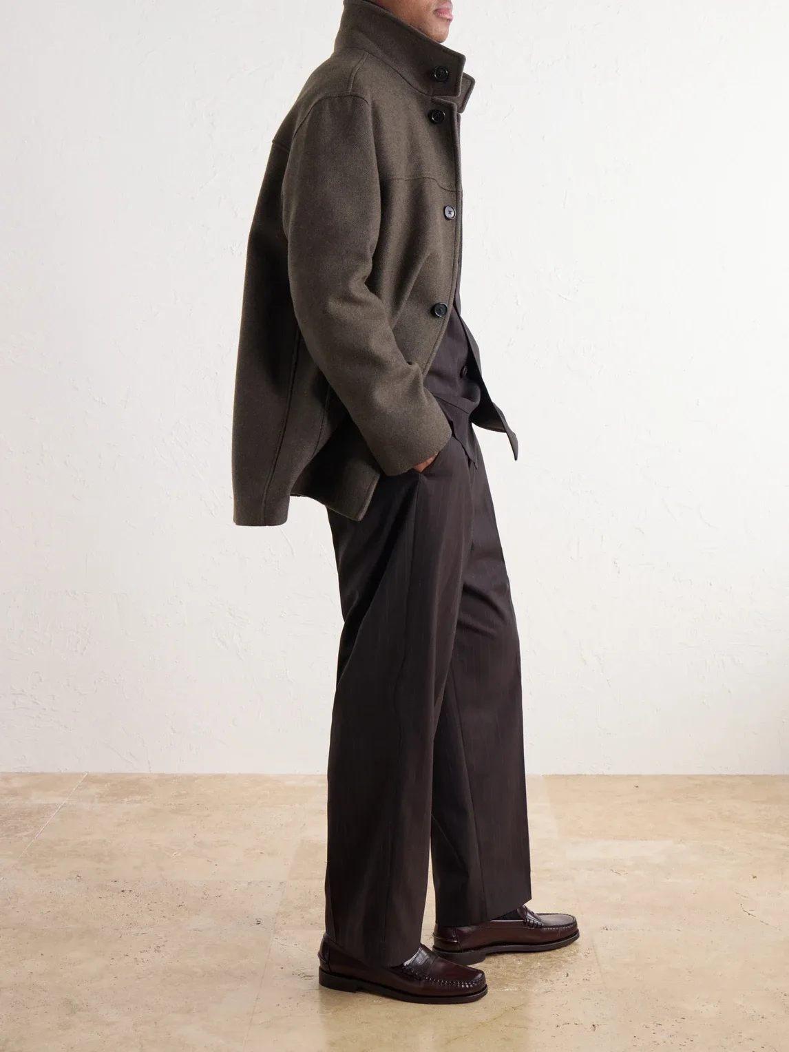 Knit-Trimmed Wool-Blend Melton Coat by Margaret Howell