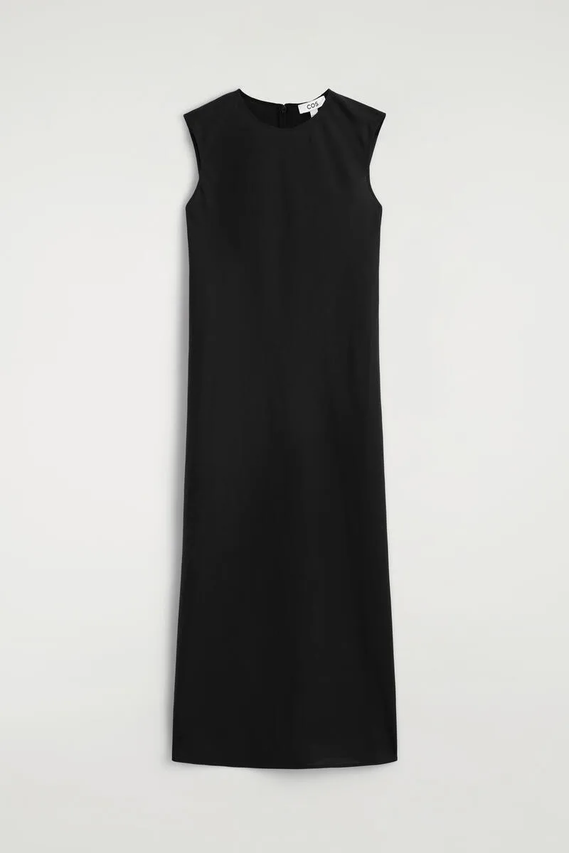 Bias Cut Linen Blend Midi Dress