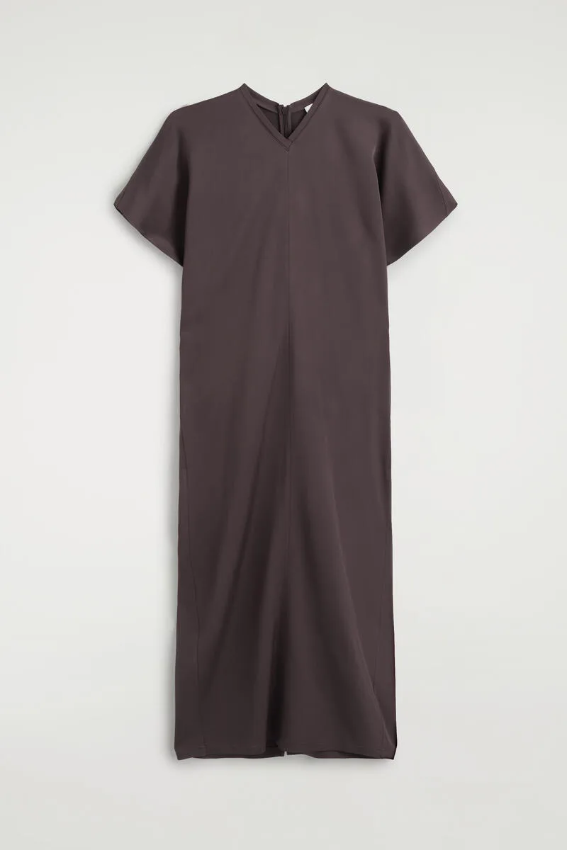 Draped V-Neck Crepe Midi Dress