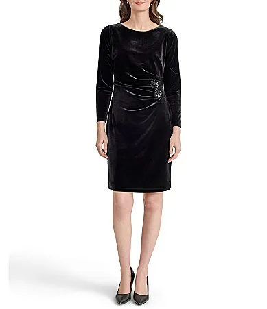 Long Sleeve Side Pleated Dress by Kasper