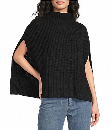 Peruvian Cotton Cloud Stand Collar Poncho by Eileen Fisher