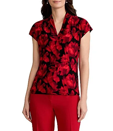 Cap Sleeve Funnel Neck Blouse by Kasper