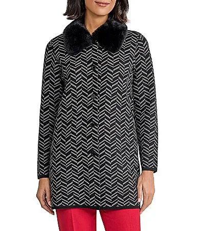 Long Sleeve Fur Collar Coat by Kasper