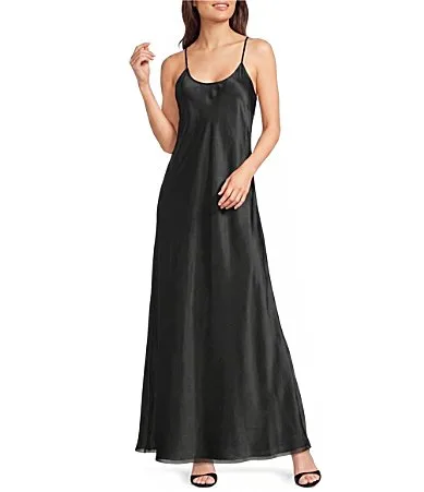Silk Draped Scoop Neck Sleeveless Maxi Slip Dress