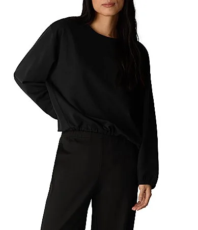 Lightweight Ponte Knit Round Neck Long Sleeve Elastic Drawstring Hem Top by Eileen Fisher
