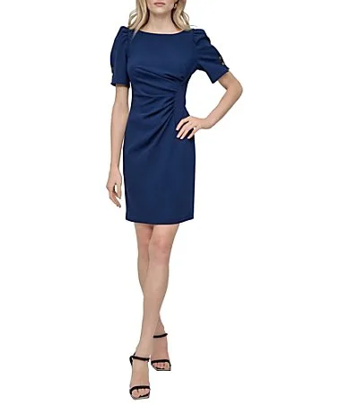 Scuba Crepe Ruched Bodice Sheath Dress by Donna Karan