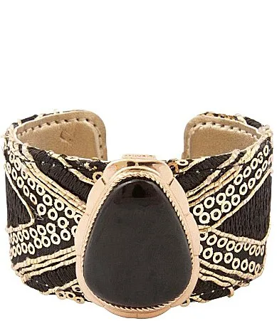 Midnight Luxe Golden and Onyx Hardware Fabric Cuff Bracelet by Barse