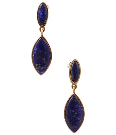 Starlit Double Golden and Lapis Drop Earrings by Barse
