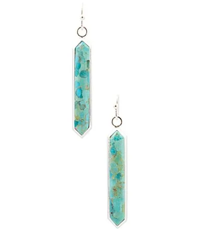 Sacred Sky Silver and Genuine Turquoise Linear Earrings by Barse