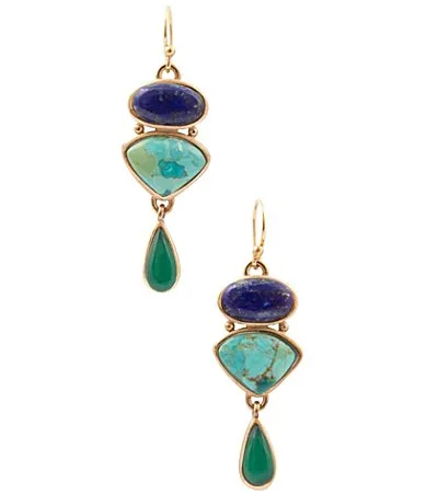Secret Garden Golden and Genuine Stone Linear Earrings by Barse