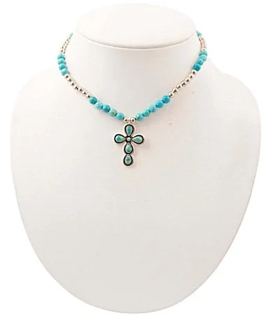 Sacred Sky Cross Turquoise Short Pendant Necklace by Barse