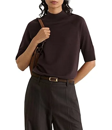 Ultra-Soft Merino Wool Fine-Ribbed Funnel Neck Short Sleeve Top by Reiss