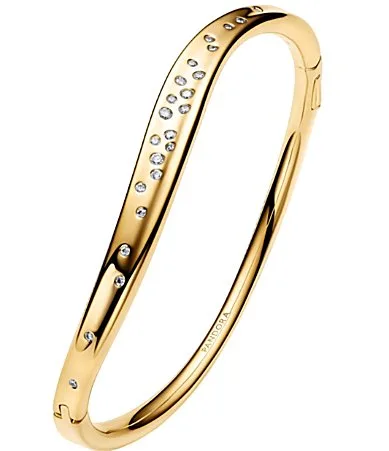 Organically Shaped Stone-Set Gold Bangle Bracelet