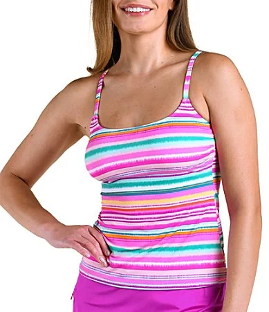 Sunrise Stripe Scoop Neck Tankini Swim Top