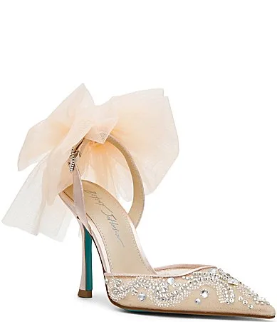 Blue by Betsey Johnson Meg Mesh Rhinestone Oversized Bow Slingback Pumps by Betsey Johnson