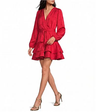 Angel V-Neck Long Sleeve A-Line Jacquard Mini Dress by Gianni Bini