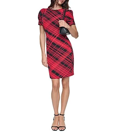 Printed Short Sleeve Sheath Dress by Donna Karan