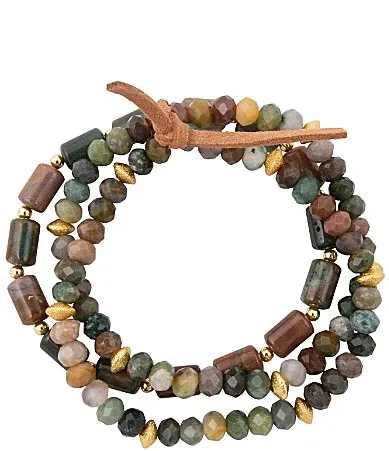 Golden and Agate Verdant Glow Stretch Bracelet Set by Barse
