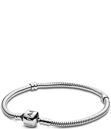 Barrel Clasp Snake Sterling Silver Charm Bracelet - 7.1 In
