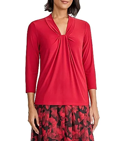 Three Quarter Sleeve Knot Neck Top by Kasper