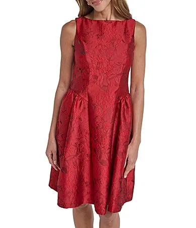 Jacquard Boat Neck Fit and Flare Mini Dress