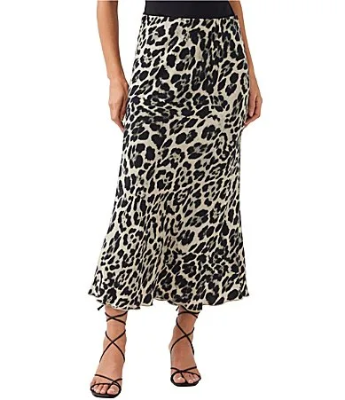 Snow Leopard Bias Cut A-Line Midi Skirt by Karen Kane