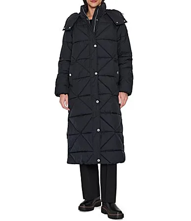 Mixed Quilt Stand Collar Removable Hood Maxi Puffer