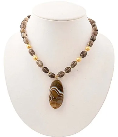 Shadow Luxe Golden Agate and Smoky Quartz Beaded Short Pendant Necklace by Barse