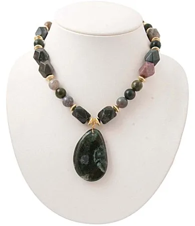 Verdant Glow Golden and Agate Short Beaded Pendant Necklace by Barse