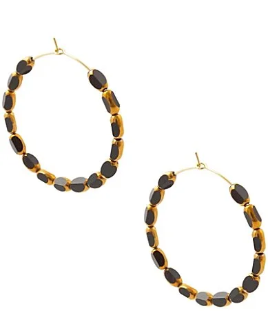 Midnight Luxe Golden and Onyx Beaded Hoop Earrings by Barse