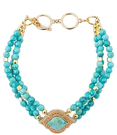 Gilded Oasis Golden Turquoise and Magnesite Beaded Line Bracelet by Barse