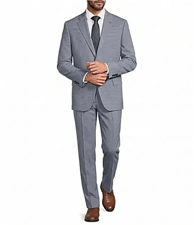 New York Modern Fit Flat Front Mini-Grid Wool-Blend 2-Piece Suit