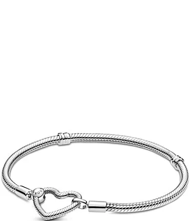 Moments Heart Closure Snake Chain Sterling Silver Bracelet