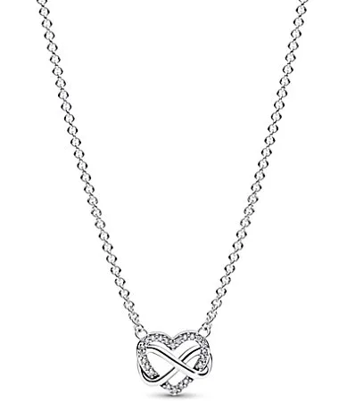 Sparkling Infinity Heart Collier Sterling Silver Short Pendant Necklace by Pandora
