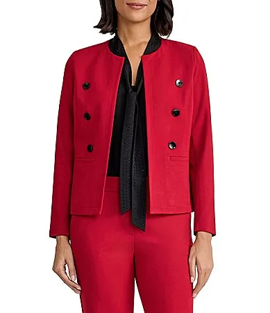 Faux Double Breasted Open Front Jacket by Kasper