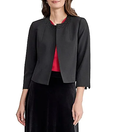 Embellished Open Front Cardigan by Kasper