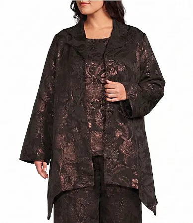 Benedict Metallic Floral Jacquard Notch Collar Long Sleeve Open-Front Jacket by Bryn Walker