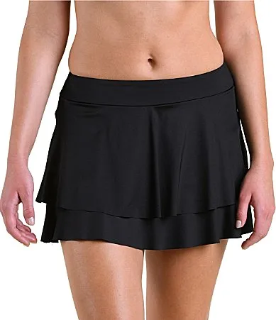 Solid Double Ruffle Tiered Skirt Swim Bottom by 24th & Ocean