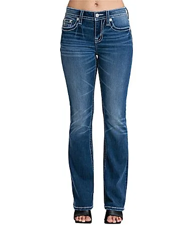 Embellished-Cross-Pocketed Mid Rise Bootcut Jeans by Miss Me
