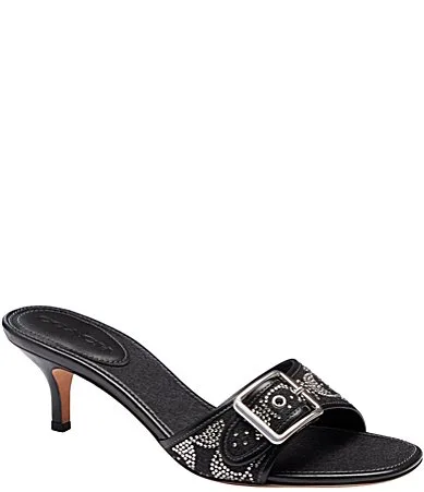 Limited Edition Margot Crystal Signature Denim Kitten Heel Slide Sandals by Coach
