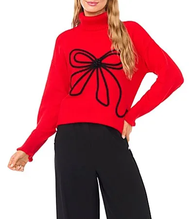 Long Sleeve Turtleneck Bow Sweater by CeCe