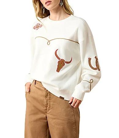 Kansas Knit Western Stitch Embroidery Crew Neck Long Sleeve Sweatshirt by Ariat