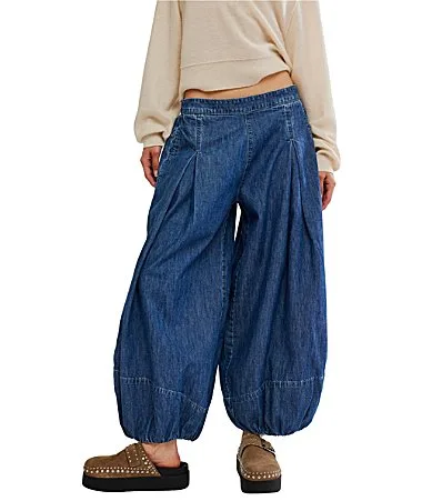 Moonflower Pull-On Mid Rise Balloon Leg Denim Jeans by Free People