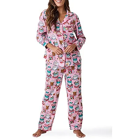 Woven Organic Cotton Pink Sprinkle Polar Express Print Long Sleeve Notch Collar Long Pajama Set by Printfresh